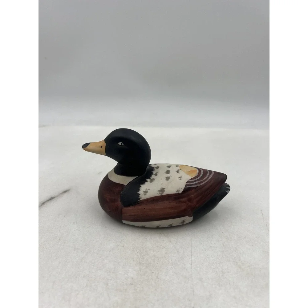 Hand Painted Ceramic Duck Figurine Mallard Decoy Style Small Home Decor Mini
